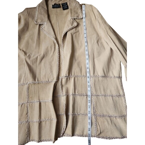 Outbrook Suede Jacket Women's Size 3X Crochet Patchwork Boho Cottage Tan Hippie - Picture 9 of 9